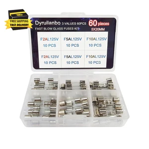 5X20Mm 2A 5A 10A Amp Mini Fuse 125V Glass Fuses Assortment Kit 0.2X0.78Inch Smal - Picture 1 of 6