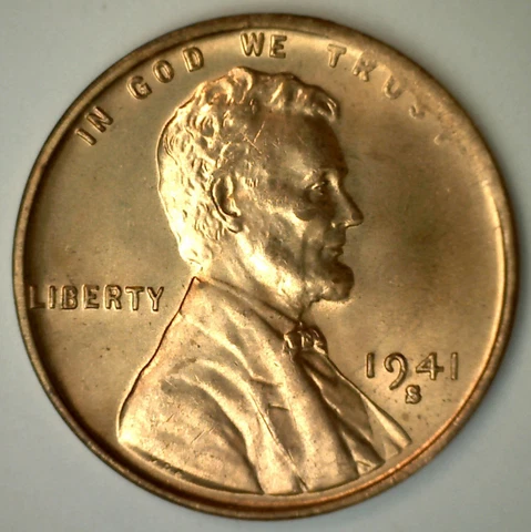 1941 S Lincoln Wheat Cent Coin Uncirculated 1c Cover