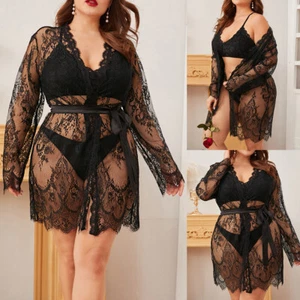 Women Lace Lingerie Sleepwear Nightwear Chemise Dressing Gown Nightie Robe 18-28 - Picture 1 of 16