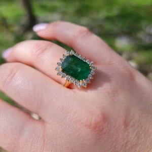 5.50Ct Certified Lab Grown Emerald & Diamond Engagement Ring 14k Yellow Gold - Picture 1 of 13