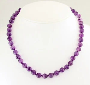 Amethyst Kette Natur Edelstein Lila Geknotet Karabiner Verschluss Geschenk 45 cm - Picture 1 of 2