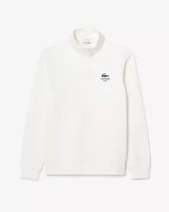 Lacoste Logo High Neck 1/4 Zip-Up Print Sweatshirt Unisex XL Off-White SH2735 - Picture 1 of 6