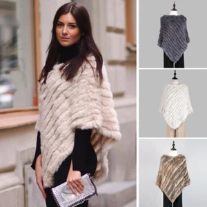 Real Rabbit Fur Knitted Poncho/Wrap Vogue Women Scarf Cape Wedding Short Coat - Picture 1 of 18