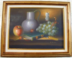 antique signed Dickson real oil painting canvas still healthy life fruits 50668 - Picture 1 of 12
