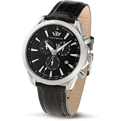 Philip Watch - Inox Chrono Quartz Movement SS Watch - Black Leather R8271995025 - Image 1 of 4