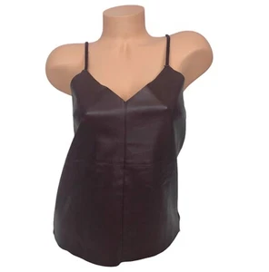 Forever 21 Faux Leather Cami Top Sleeveless V-Neck Party Shirt Size S Burgundy - Picture 1 of 6