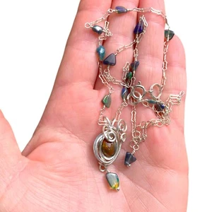 Colgante envolvente de alambre de plata esterlina 925 de ópalo etíope negro con collar de cuentas de ópalo - Imagen 1 de 14