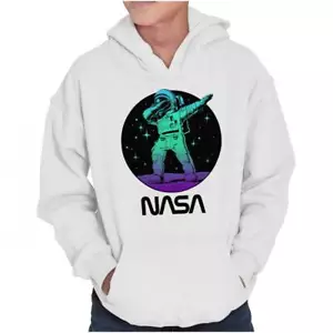 NASA Logo Spaceman Astronaut Dabbing On Moon Youth Hooded Sweatshirt Boy or Girl - Picture 1 of 9