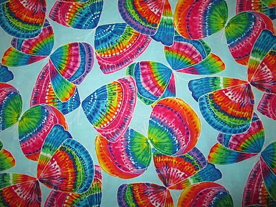 Butterfly Tie Dye Bright Butterflies Blue Cotton Fabric FQ  - Image 1 of 4