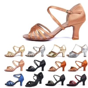 Women Ballroom Latin Dance Shoes Ladies Girls Tango&Salsa 7cm Heeled Suede Sole - Picture 1 of 24