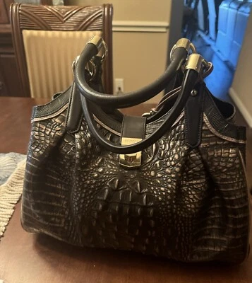 Brahmin Elisa Melbourne Large Leather Satchel Dark Brown Gold. Barely Used - Image 1 of 4