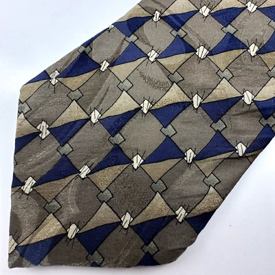 Corbata para hombre Honors azul amarillo marrón seda geométrica longitud clásica Foto 1 de 4