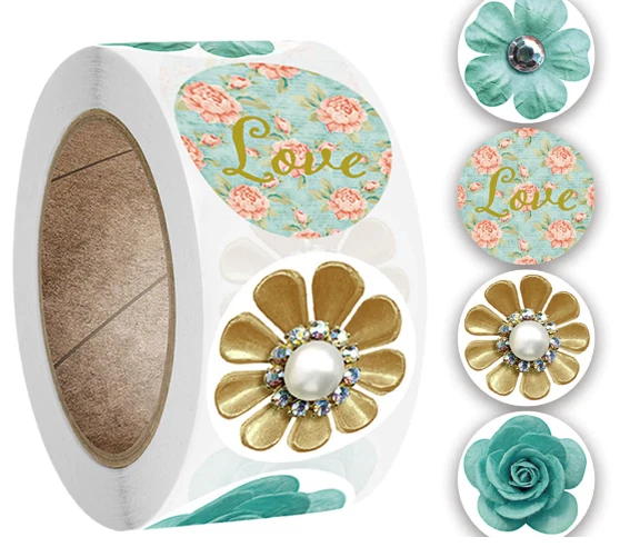 40 FLORAL LOVE STICKERS ENVELOPE SEALS LABELS STICKERS 1" ROUND FAST SHIPPING