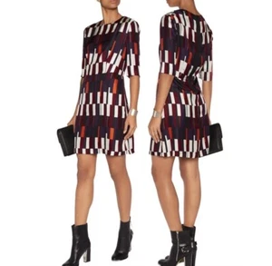 Rag & Bone Bus Seat Anne Dress Silk Multi Geo Retro A-Line 1/2 Sleeves 4 - Picture 1 of 7