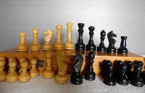 Vintage 1970s Big Soviet Russian Wooden Chess Set Folding Board 40x40cm #89 - Picture 1 of 12