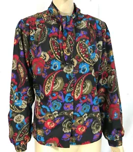Camicia Ascot Vintage Poliestere Setoso Anni 70 Paisley Astratto M - Foto 1 di 5