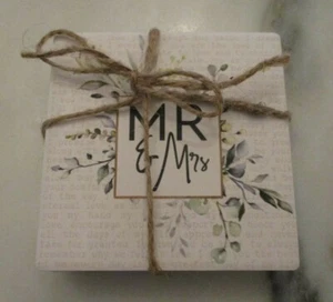 New White Floral Ceramic Mr. & Mrs. Coasters - Set Of 4 - Wedding - Anniversary - Picture 1 of 4
