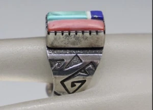 Important RICHARD TSOSIE VTG NAVAJO TURQUOISE STERLING Inlay RING - Picture 1 of 7