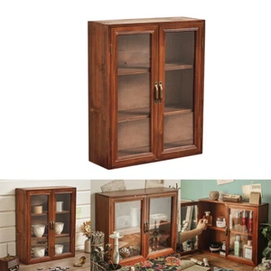 Retro Wooden Storage Cabinet Desktop Makeup Box Wall Mounted Cupboard Shelf Unit - Picture 1 of 9