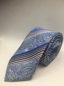 Steven Land Blue Paisley and Diagonal Stripes Men's Tie. - Picture 1 of 3