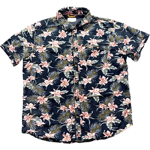 Free Planet Shirt Mens Sz XL Blue Floral Button Up Hawaiian Short Sleeve Cotton - Picture 1 of 13