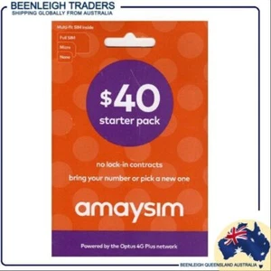 AMAYSIM $40 STARTER PACK Unlimited or Pay As You Go Plan No Contracts New - Picture 1 of 5
