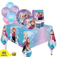 Kit Festa Compleanno Frozen Coordinato Piatti Bicchieri Tovaglioli Tovaglia