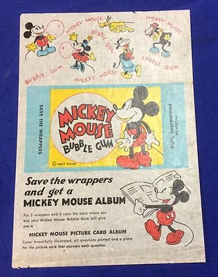Envoltura de goma de mascar original 1937 Walt Disney Mickey Mouse en muy buena condición 4,0 Foto 1 de 3