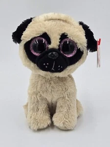 Ty Beanie Boos - 6” Pugsly the Dog 2013 Pink solid Eyes purple tag new - Picture 1 of 8
