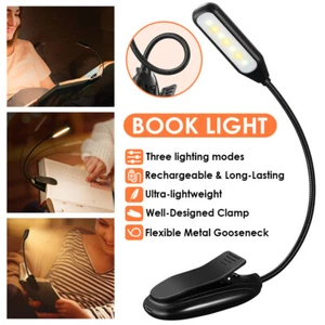 Clip On Book Reading Light Lamp USB Rechargeable Flexible Bed Desk Table Light - Picture 1 of 10