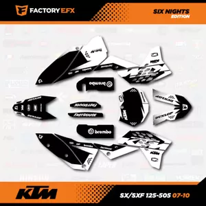White Black Six Nights Racing Graphics Kit fit KTM 07-10 SX Sxf 125 250 300 450 - Foto 1 di 2
