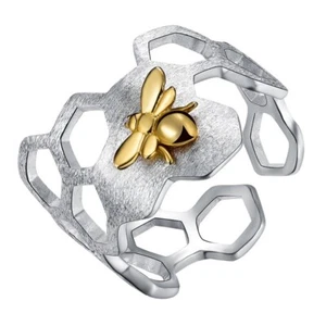 Design S925 Silber Ring Waben Gold Biene offen - Bild 1 von 7