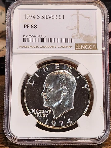1974 S Eisenhower Proof, NGC Graded PF 68, 005 Cover