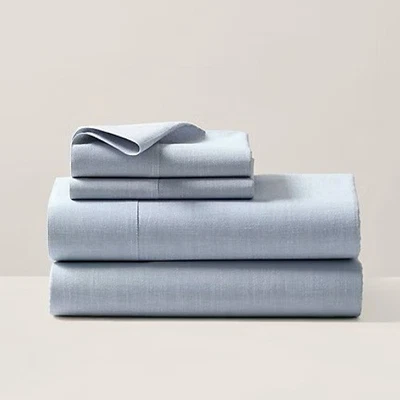 Ralph Lauren Workshirt Chambray Queen FlatSheet Blue 100%Cotton NEW $215 Online! - Image 1 of 4