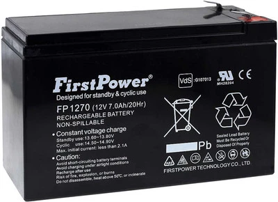 Batería de gel de plomo FirstPower FP1270 VdS 12V 7Ah/84Wh plomo ácido negro