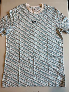 Nike Men's All-Over Swoosh Print T-Shirt White Large Cotton Round Neck Logo - Picture 1 of 6