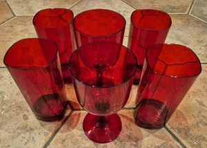 6er SET MARKS & SPENCER ALFRESCO GLÄSER - 2 X WEIN 4 X HI BALL - ROT - Bild 1 von 6