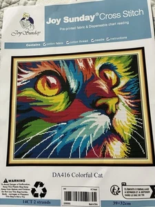 Colorful Cat Pre-Printed Aida Cross Stitch Kit - Picture 1 of 3