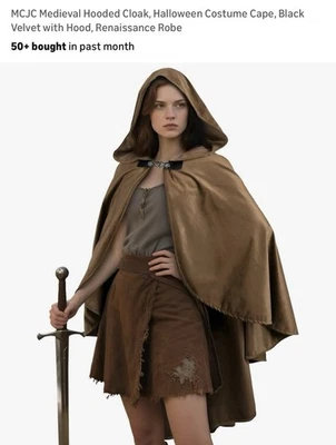 Capa Medieval Con Capucha, Disfraz Halloween Capa Terciopelo con Capucha, Renacimiento Foto 1 de 4