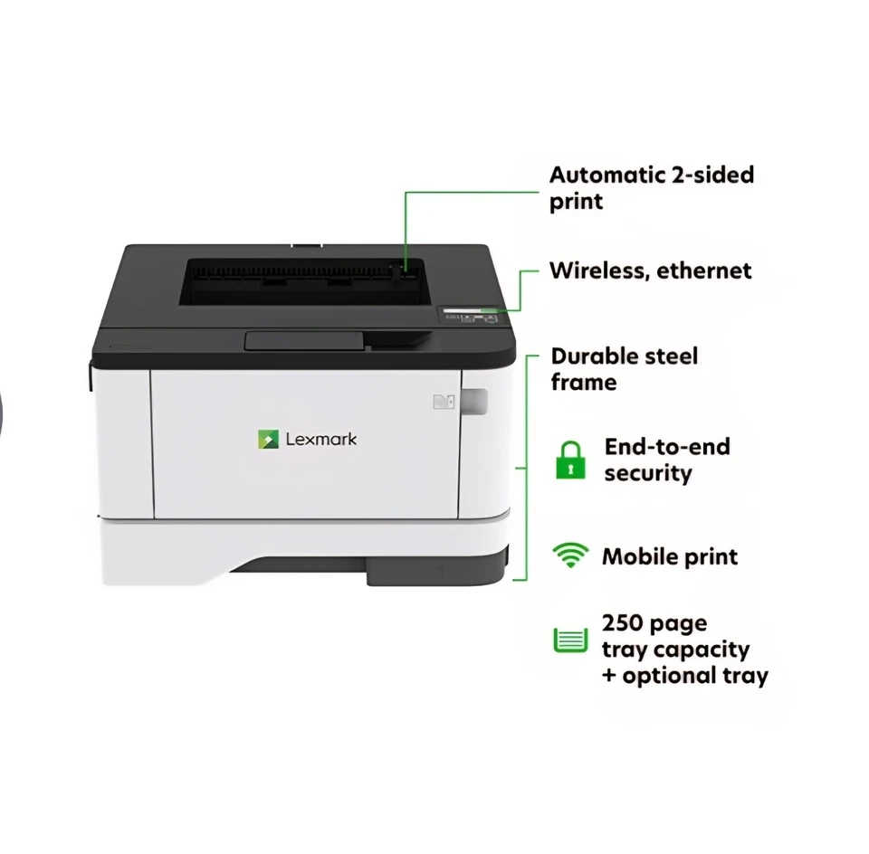 Lexmark B3442dw Wireless Monochrome Duplex Laser Printer - New - Image 1 of 3