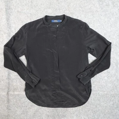 Top Polo Ralph Lauren para mujer 8 botones de seda delantero preppy manga larga negro Foto 1 de 4