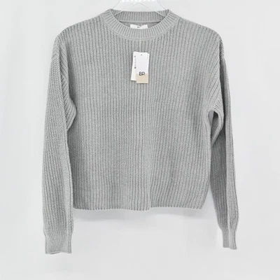 BP Nordstrom Womens Sweater Size XS Gray Ribbed Crop Crewneck Old Money Cozy - Image 1 of 4