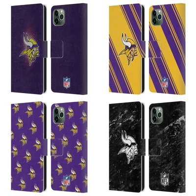 NFL MINNESOTA VIKINGS ARTWORK LEATHER BOOK WALLET CASE FOR APPLE iPHONE PHONES - Image 1 of 4