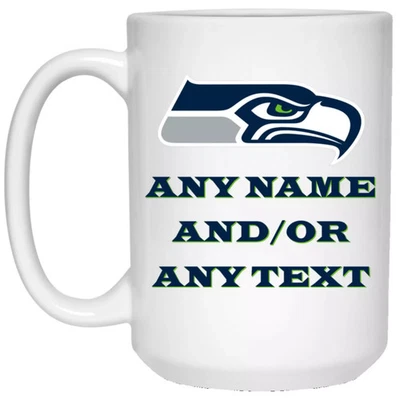 Taza de café de cerámica personalizada Seattle Seahawks blanca de 15 oz Foto 1 de 3