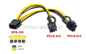 EPS CPU 12V 8 Pin to Dual 8 (6+2) Pin PCIE Adapter Power Supply Cable NEW - Bild 1 von 5