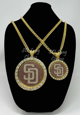 San Diego Padres Swag Chain - 2.5 & 4 Inch Gold Spinning Necklace Pendant Spin - Image 1 of 4