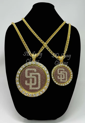 San Diego Padres Swag Chain - 2.5 & 4 Inch Gold Spinning Necklace Pendant Spin Cover