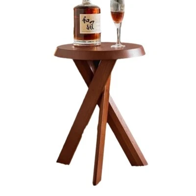 Vintage solid wood Japanese Nordic coffee antique bedside table, round stool - Image 1 of 4