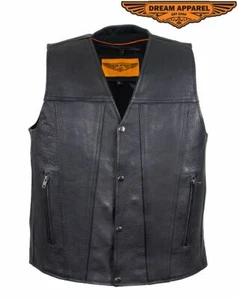 Men's Motorcycle Classic Club Vest Multiple Pockets & Button-snap Front Closure - Picture 1 of 11