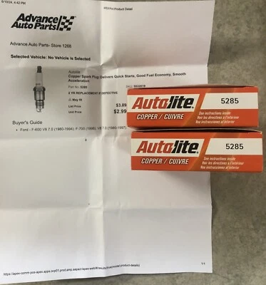 8x Bujías Auto Lite 5285 para Ford F-600 F-70, V8 7.0 Foto 1 de 3